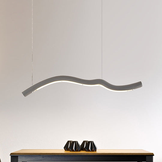 Minimalist Linear Pendant Light with Integrated LED in Gray/White for Dining Room