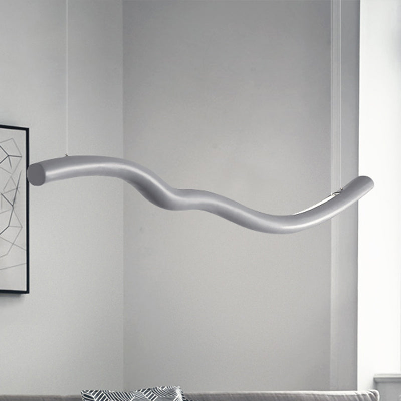 Minimalist Linear Pendant Light with Integrated LED in Gray/White for Dining Room