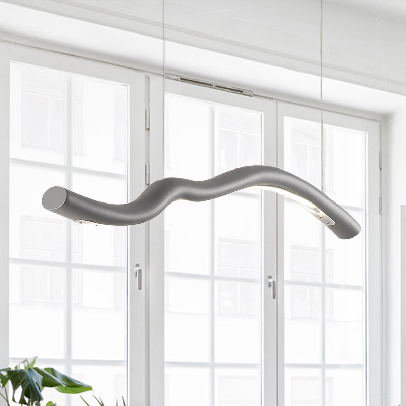 Minimalist Linear Pendant Light with Integrated LED in Gray/White for Dining Room