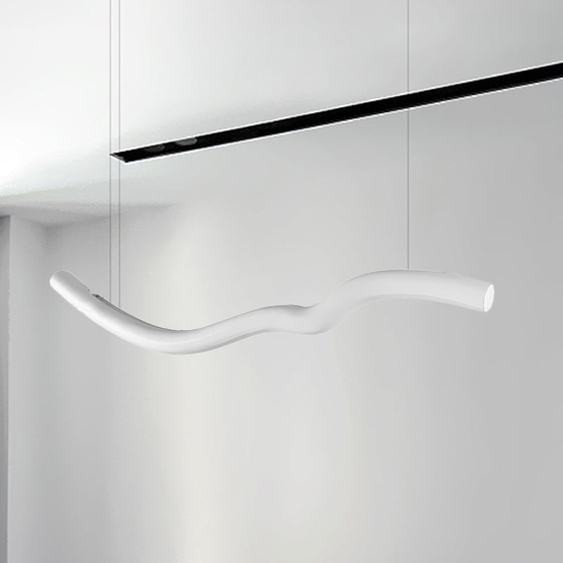 Gray/White Integrated Led Pendant Light For Dining Room With Linear Curved Metal Design White