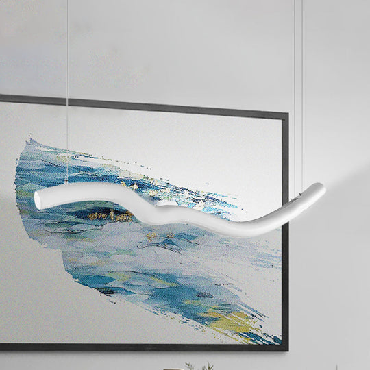 Minimalist Linear Pendant Light with Integrated LED in Gray/White for Dining Room