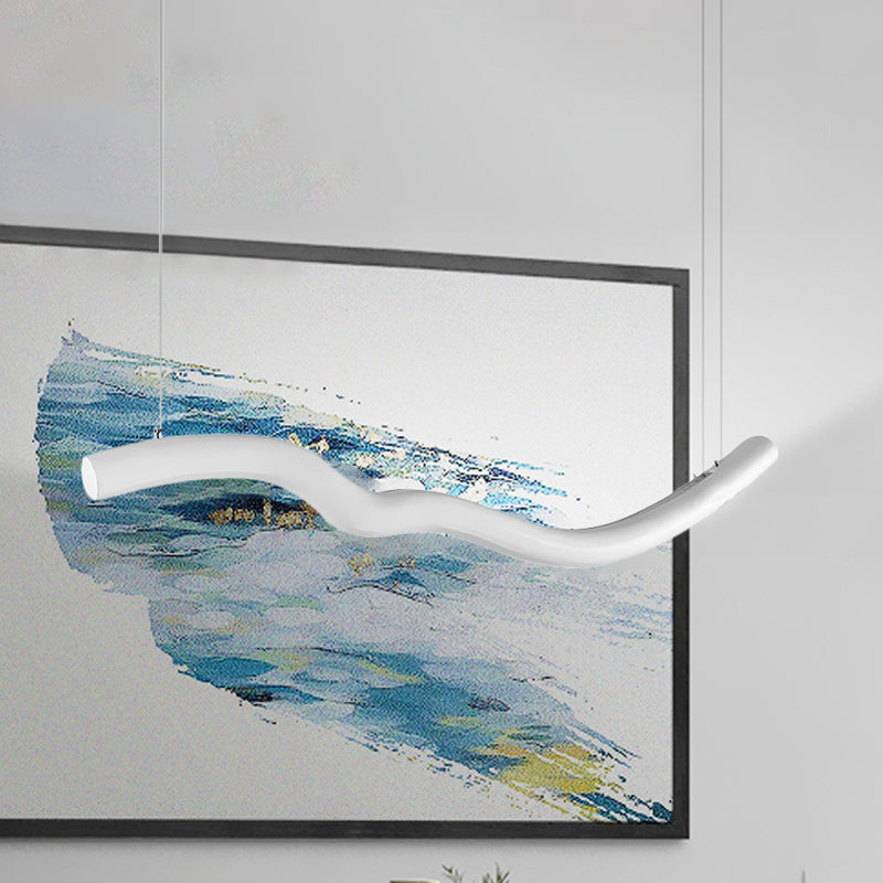 Gray/White Integrated Led Pendant Light For Dining Room With Linear Curved Metal Design