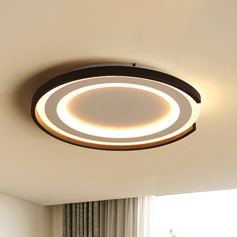 Plafonnier LED en métal simple à encastrer - Plafonnier rond noir/noir et blanc pour chambre à coucher en blanc chaud/blanc, diamètre 16"/20,5"