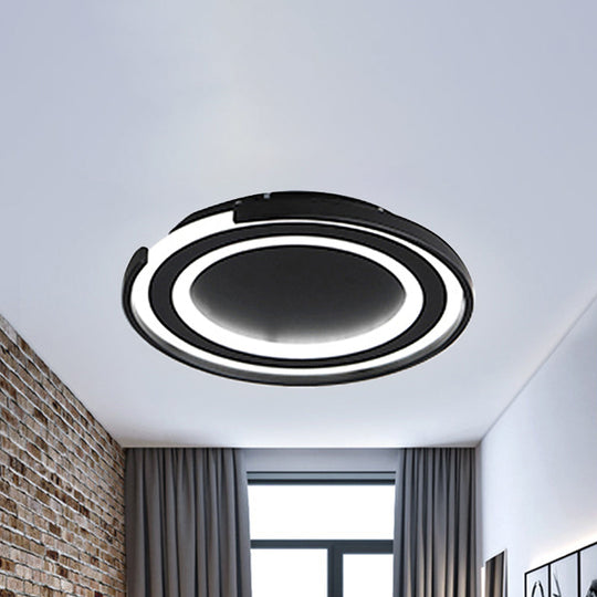Plafonnier LED en métal simple à encastrer - Plafonnier rond noir/noir et blanc pour chambre à coucher en blanc chaud/blanc, diamètre 16"/20,5"