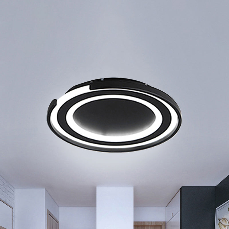 Plafonnier LED en métal simple à encastrer - Plafonnier rond noir/noir et blanc pour chambre à coucher en blanc chaud/blanc, diamètre 16"/20,5"
