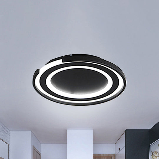 Plafonnier LED en métal simple à encastrer - Plafonnier rond noir/noir et blanc pour chambre à coucher en blanc chaud/blanc, diamètre 16"/20,5"