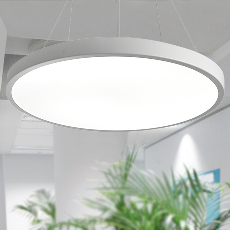 Modern Metal LED White Ceiling Pendant Light - 16"/19.5" Wide Plate - Office Lighting with Remote Control & Stepless Dimming