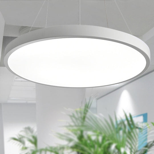 Modern Metal LED White Ceiling Pendant Light - 16"/19.5" Wide Plate - Office Lighting with Remote Control & Stepless Dimming