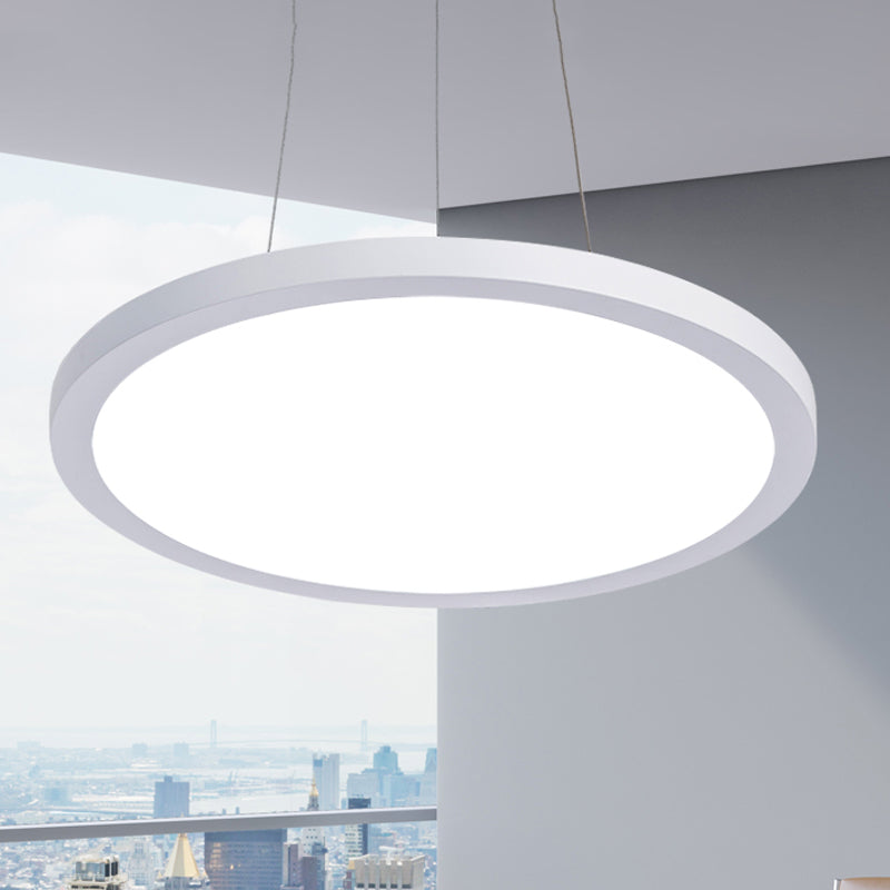 Modern Metal LED White Ceiling Pendant Light - 16"/19.5" Wide Plate - Office Lighting with Remote Control & Stepless Dimming