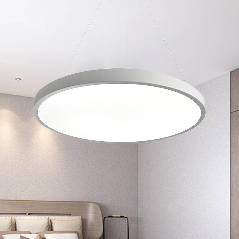 Modern Metal LED White Ceiling Pendant Light - 16"/19.5" Wide Plate - Office Lighting with Remote Control & Stepless Dimming