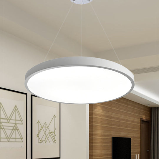 Modern Metal LED White Ceiling Pendant Light - 16"/19.5" Wide Plate - Office Lighting with Remote Control & Stepless Dimming