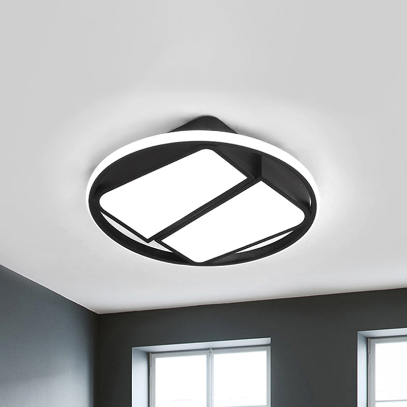 Modern Metal Black/White LED Ceiling Mount Light - 2-Trapezoid Design, 16"/19.5" Wide Flush Fixture for Bedroom in Warm/White Light