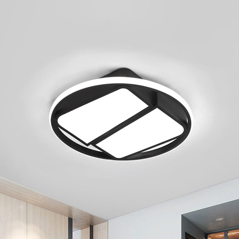 Modern Metal Black/White LED Ceiling Mount Light - 2-Trapezoid Design, 16"/19.5" Wide Flush Fixture for Bedroom in Warm/White Light