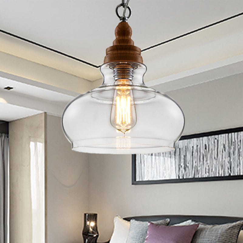 Clear Glass Pendant Lighting Modernist Ceiling Lamp for Restaurant - Globe/Bowl/Cone Design - 1 Light Brown - Includes Chain