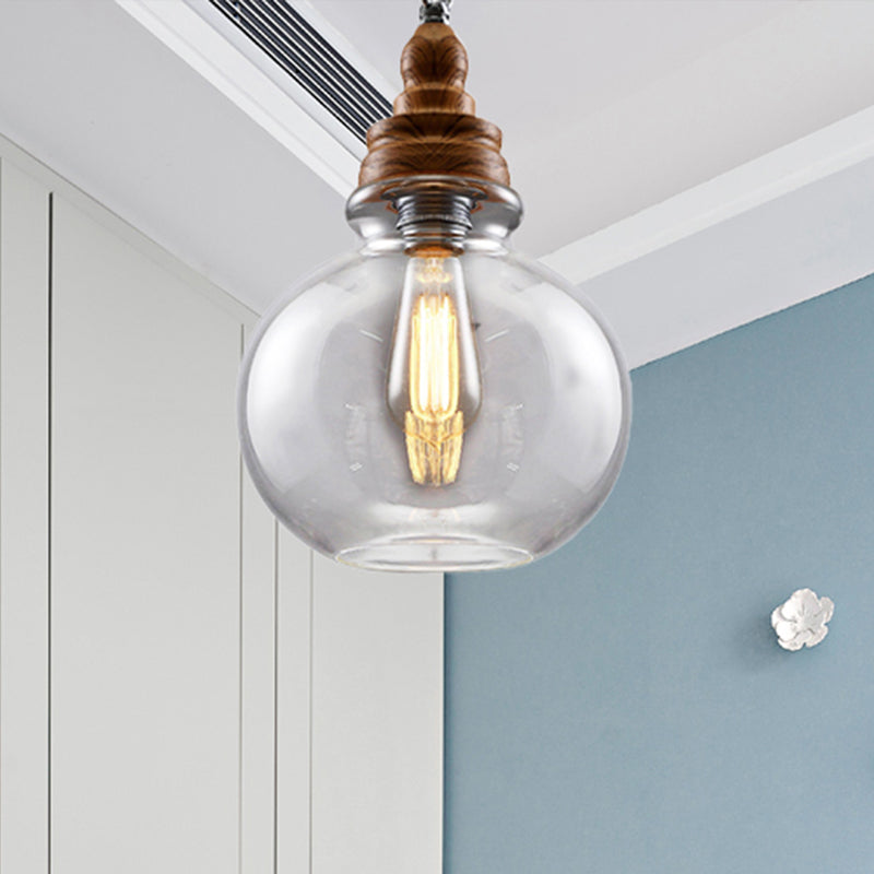 Clear Glass Pendant Lighting Modernist Ceiling Lamp for Restaurant - Globe/Bowl/Cone Design - 1 Light Brown - Includes Chain