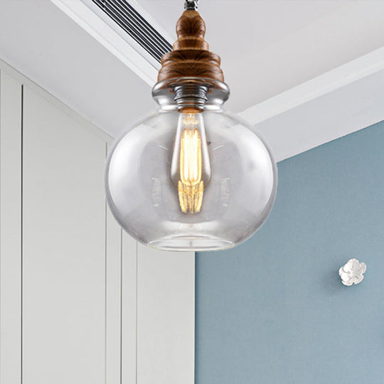 Clear Glass Pendant Lighting Modernist Ceiling Lamp for Restaurant - Globe/Bowl/Cone Design - 1 Light Brown - Includes Chain