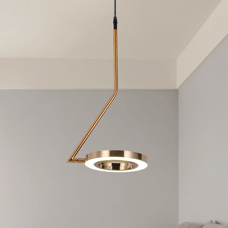 Minimalist Gold Ring Pendant Light Metal Led Ceiling Lamp For Dining Room With Curved Arm