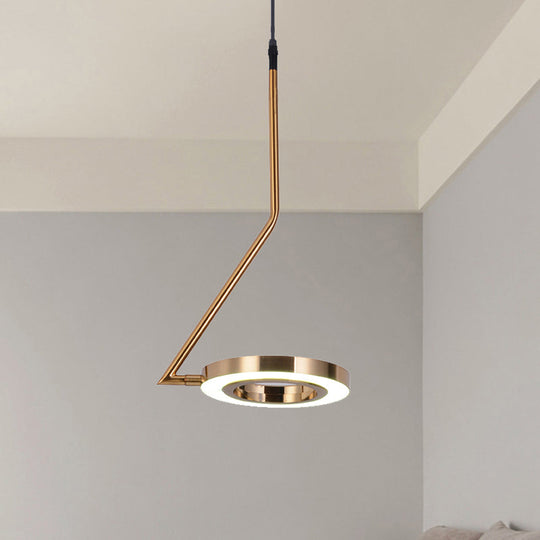 Minimalist Gold Ring Pendant Light Metal Led Ceiling Lamp For Dining Room With Curved Arm