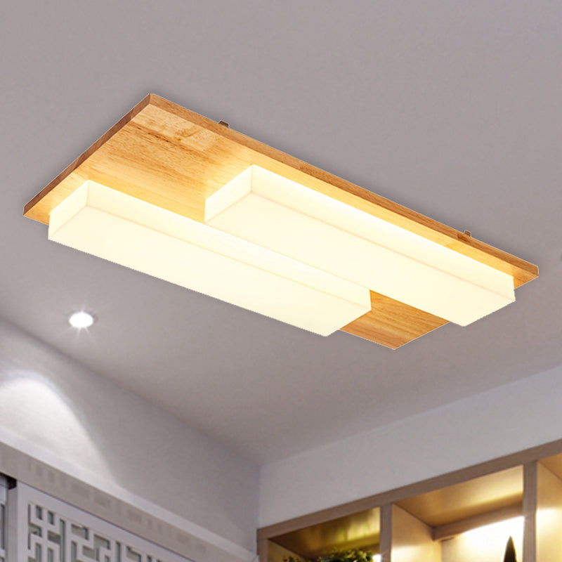 Rectangle Flushmount Japanese Style LED Ceiling Lamp in Natural/White for Bathroom