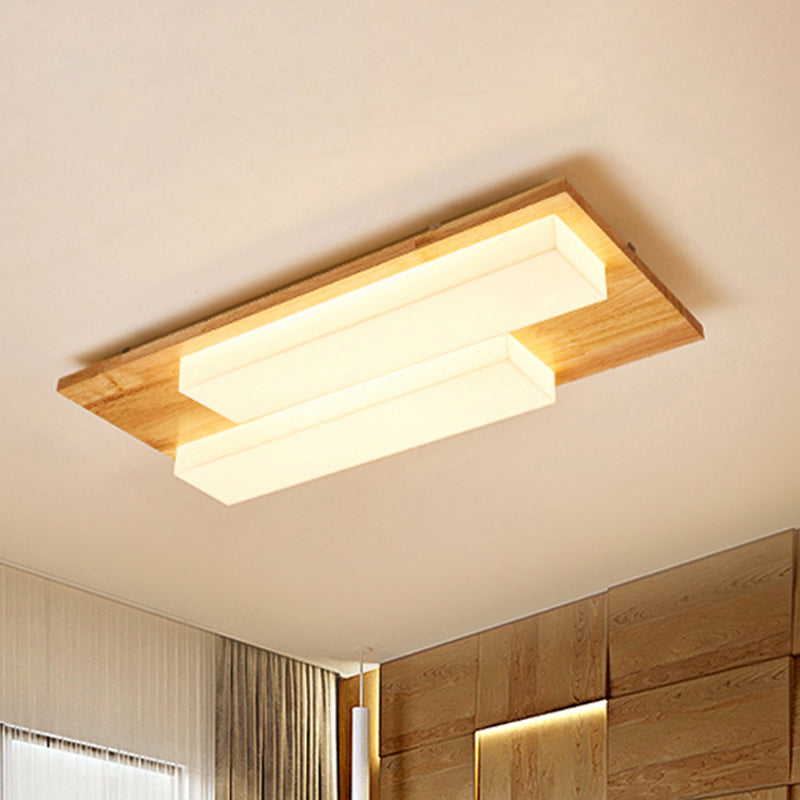 Rectangle Flushmount Japanese Style LED Ceiling Lamp in Natural/White for Bathroom
