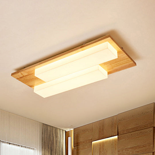 Rectangle Flushmount Japanese Style LED Ceiling Lamp in Natural/White for Bathroom