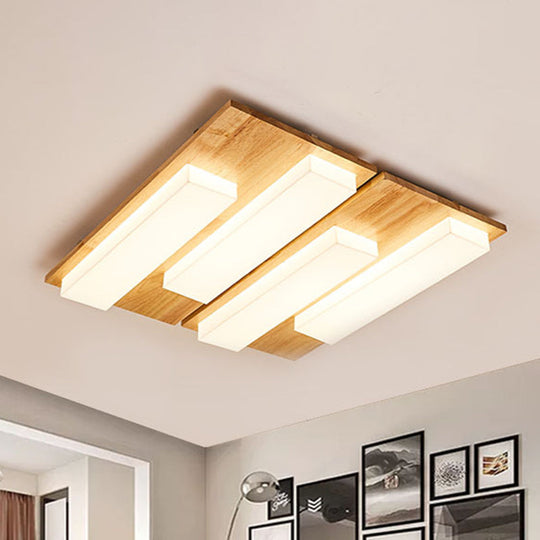 Rectangle Flushmount Japanese Style LED Ceiling Lamp in Natural/White for Bathroom