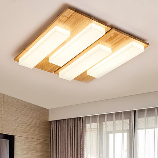 Rectangle Flushmount Japanese Style LED Ceiling Lamp in Natural/White for Bathroom