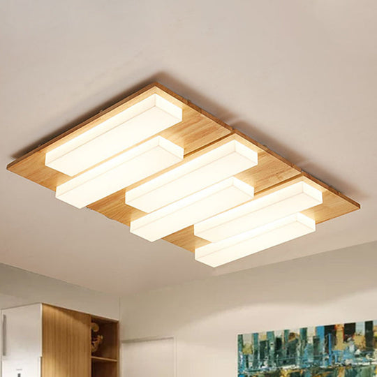 Rectangle Flushmount Japanese Style LED Ceiling Lamp in Natural/White for Bathroom