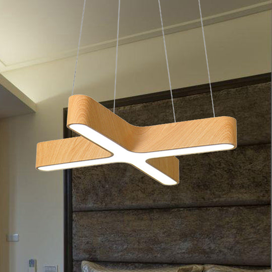 Modern LED Cross Wood Hanging Lamp - Wide Beige Ceiling Pendant Light with Opaline Diffuser (23.5"/35.5")