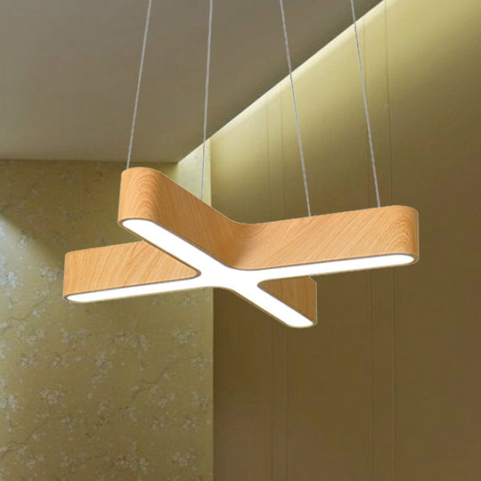 Modern LED Cross Wood Hanging Lamp - Wide Beige Ceiling Pendant Light with Opaline Diffuser (23.5"/35.5")