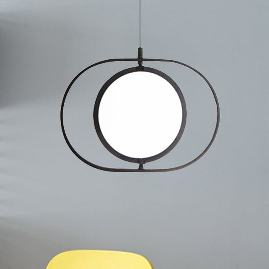 Black Metal Led Oval Ceiling Pendant Light - Simple And Versatile / Horizontal