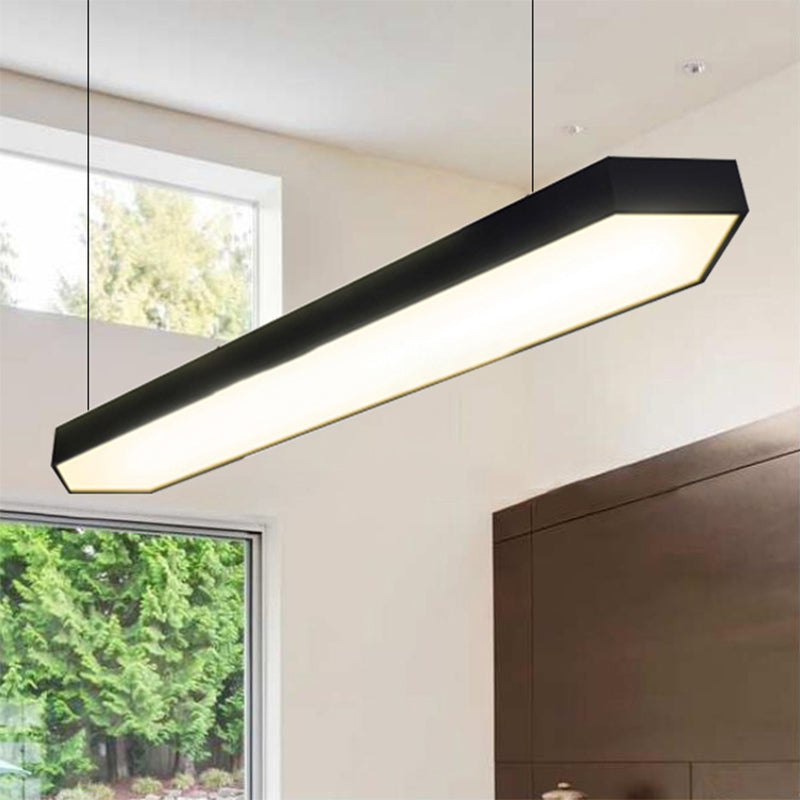 Modern Metal Linear Pendant Lighting with LED, White/Black/Silver, Hanging Lamp Kit in Multiple Light Options and Widths
