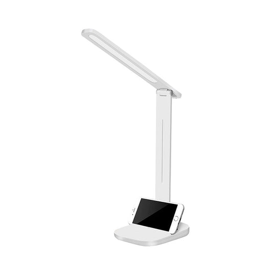 Adjustable White Oblong Shade Desk Lamp With Phone Holder - Modern Plastic Light