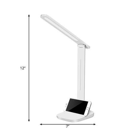 Adjustable White Oblong Shade Desk Lamp With Phone Holder - Modern Plastic Light