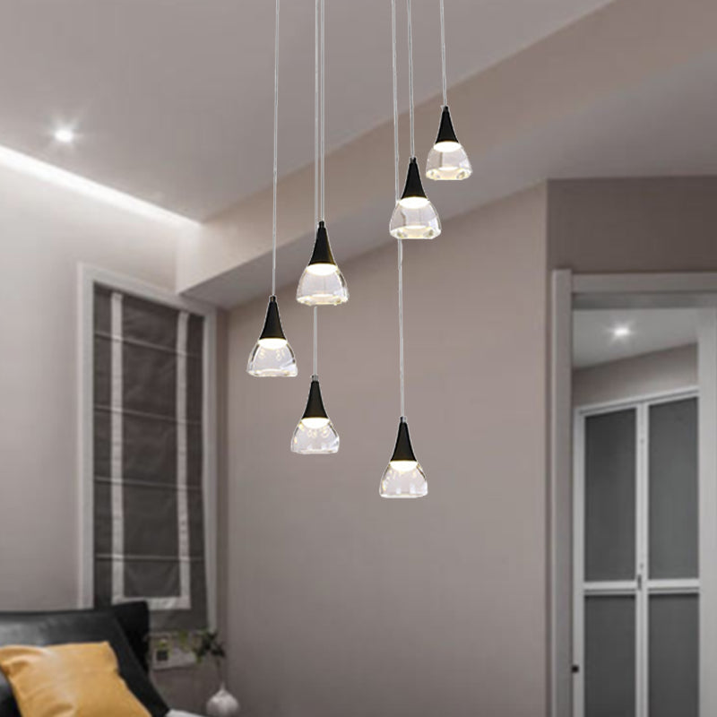 Ludovica - Cluster Conical Drop Pendant Modern Acrylic 5/6-Light Black Hanging Ceiling Light For