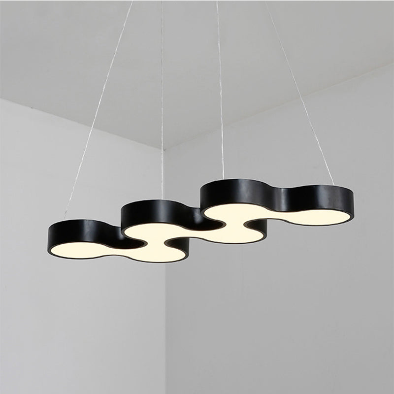 Contemporary LED Dining Room Pendant Light with Metal Curve Shade - White/Black Hanging Ceiling Lamp in White/Warm Light