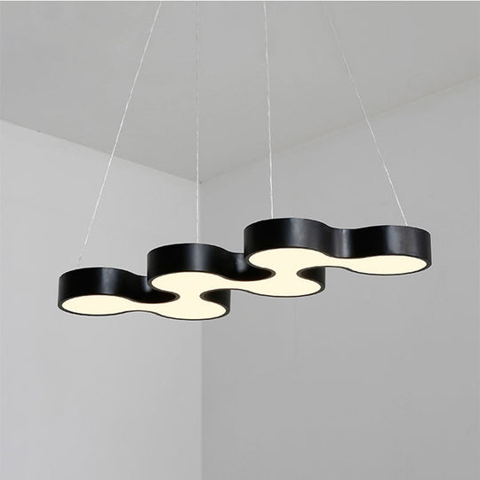 Contemporary LED Dining Room Pendant Light with Metal Curve Shade - White/Black Hanging Ceiling Lamp in White/Warm Light