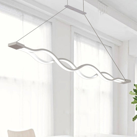 25.5"/39" Modern White Wavy LED Pendant Light - Wide Acrylic Suspension for Island Ceiling in Warm/White/Natural Light