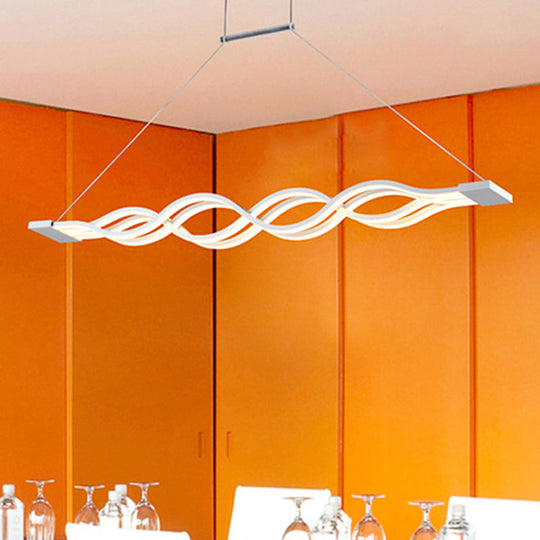 25.5"/39" Modern White Wavy LED Pendant Light - Wide Acrylic Suspension for Island Ceiling in Warm/White/Natural Light