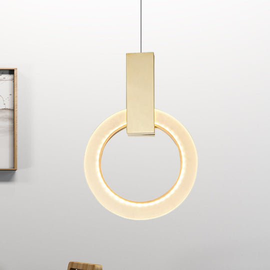 Modern Acrylic Gold Ring Pendant Light - 8"/12"/16" Dia, 1-Light Ceiling Fixture