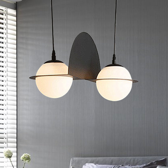 Modernist Ball White Glass Cluster Pendant Light - Straight/Curved Design 2/3 Lights Black Led