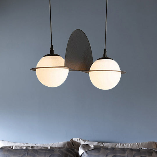 Modernist Glass Cluster Pendant Light with 2/3 White Ball Shades and Black LED Hanging