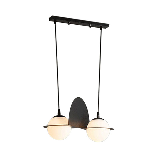Modernist Ball White Glass Cluster Pendant Light - Straight/Curved Design 2/3 Lights Black Led
