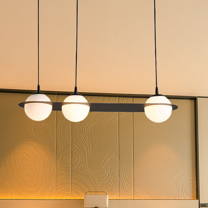 Modernist Glass Cluster Pendant Light with 2/3 White Ball Shades and Black LED Hanging