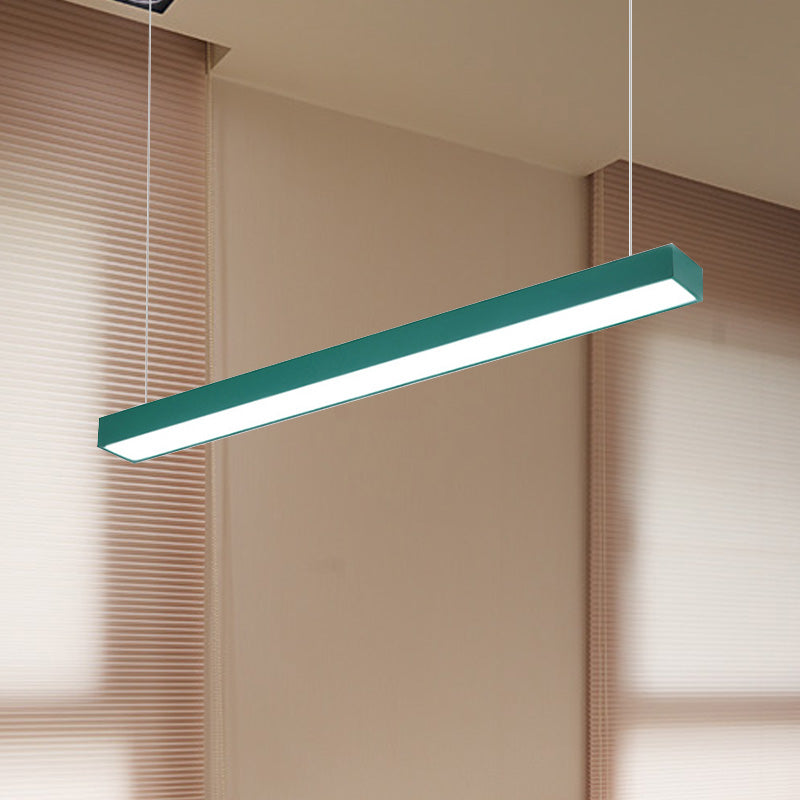 Linear Led Hanging Lamp For Office Vibrant Yellow/Green/Blue Rectangular Minimal Pendant Lighting