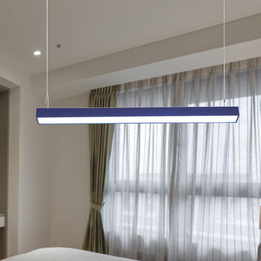 Linear Led Hanging Lamp For Office Vibrant Yellow/Green/Blue Rectangular Minimal Pendant Lighting