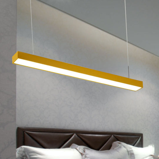 Linear Led Hanging Lamp For Office Vibrant Yellow/Green/Blue Rectangular Minimal Pendant Lighting