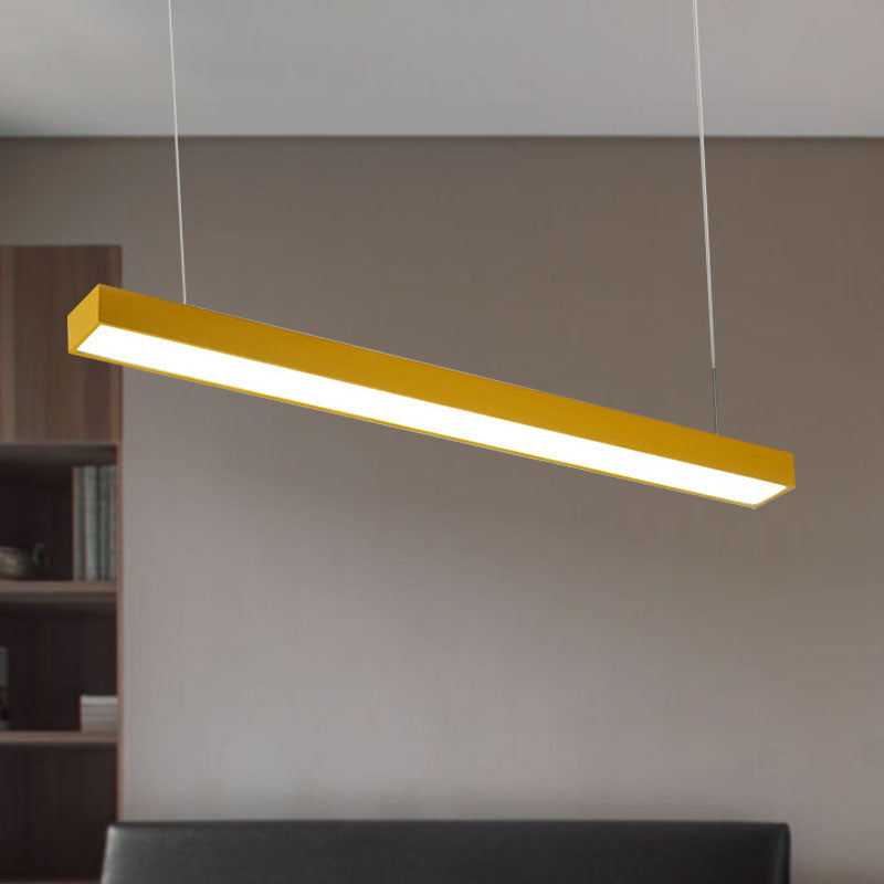 Linear Led Hanging Lamp For Office Vibrant Yellow/Green/Blue Rectangular Minimal Pendant Lighting
