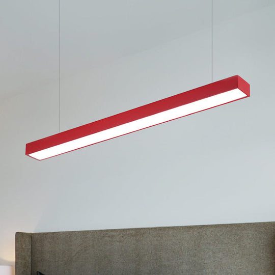 Linear Led Hanging Lamp For Office Vibrant Yellow/Green/Blue Rectangular Minimal Pendant Lighting