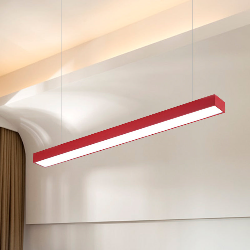 Linear Led Hanging Lamp For Office Vibrant Yellow/Green/Blue Rectangular Minimal Pendant Lighting